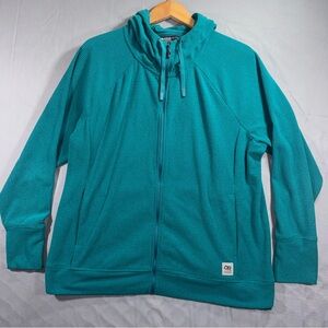 Outdoor Research Hoodie Mens 2XL Blue Grid Fleece Full Zip Lightweight Hiking
